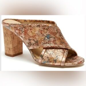 Etienne Aigner Lido 3 1/2” Cork Heel Open Toe Mule Sandals Snake Terracotta 10M